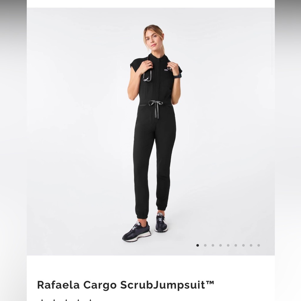 Figs Black Athletic Jumpsuit with High Collar and Tapered Legs
